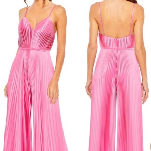Ieena for Mac Dougal  - Pleated Satin Jumpsuit - Pink - Picture 3 of 3